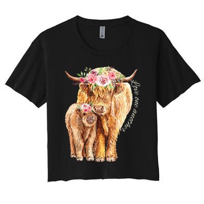 Highland Cattle Lover Cow Calf Farm Love One Another Cute Crop Top