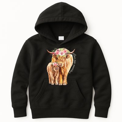 Highland Cattle Lover Cow Calf Farm Love One Another Cute Kids Hoodie