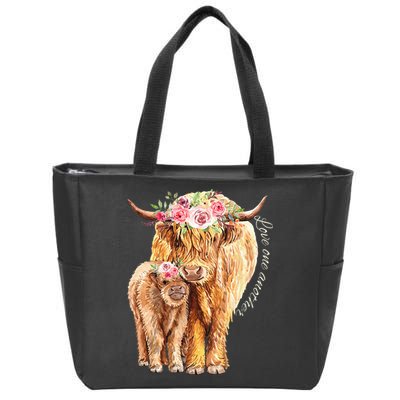 Highland Cattle Lover Cow Calf Farm Love One Another Cute Zip Tote Bag