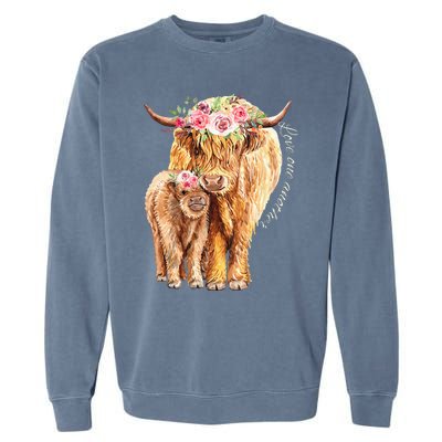 Highland Cattle Lover Cow Calf Farm Love One Another Cute Garment-Dyed Sweatshirt