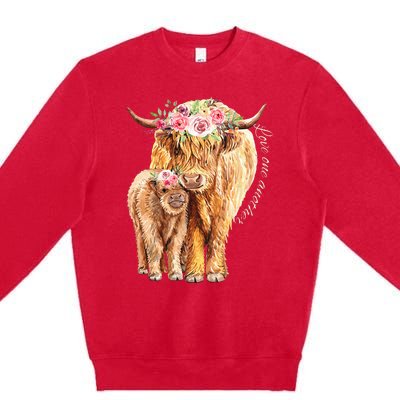 Highland Cattle Lover Cow Calf Farm Love One Another Cute Premium Crewneck Sweatshirt