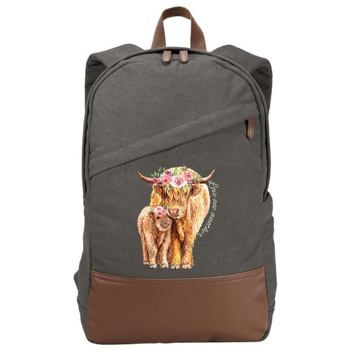 Highland Cattle Lover Cow Calf Farm Love One Another Cute Cotton Canvas Backpack