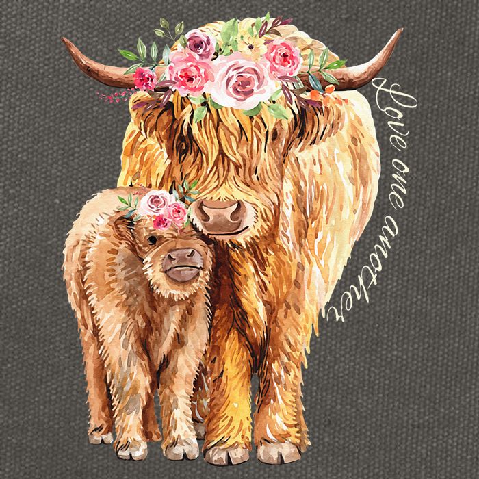Highland Cattle Lover Cow Calf Farm Love One Another Cute Cotton Canvas Backpack