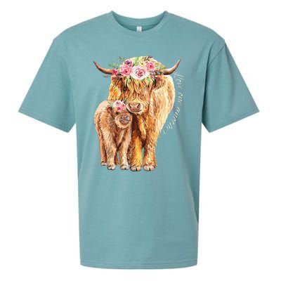 Highland Cattle Lover Cow Calf Farm Love One Another Cute Sueded Cloud Jersey T-Shirt