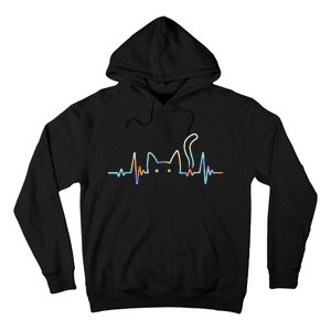 Heartbeat Cat Lover Animal Silhouette Cute Cat Gift Hoodie