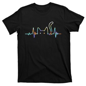 Heartbeat Cat Lover Animal Silhouette Cute Cat Gift T-Shirt