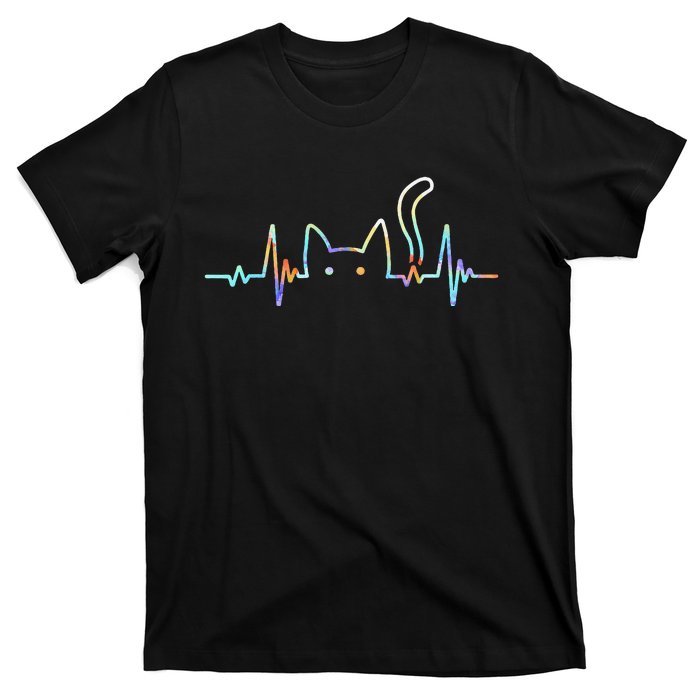 Heartbeat Cat Lover Animal Silhouette Cute Cat Gift T-Shirt