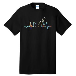 Heartbeat Cat Lover Animal Silhouette Cute Cat Gift Tall T-Shirt