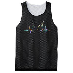 Heartbeat Cat Lover Animal Silhouette Cute Cat Gift Mesh Reversible Basketball Jersey Tank