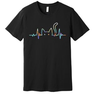 Heartbeat Cat Lover Animal Silhouette Cute Cat Gift Premium T-Shirt