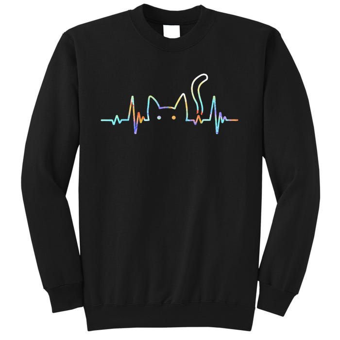 Heartbeat Cat Lover Animal Silhouette Cute Cat Gift Tall Sweatshirt