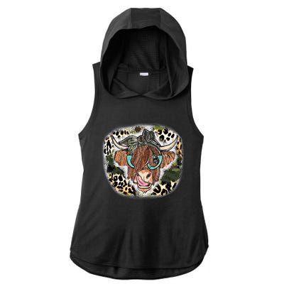 Highland Cow Leopard Bandana Glasses Western Country Gift Ladies PosiCharge Tri-Blend Wicking Draft Hoodie Tank