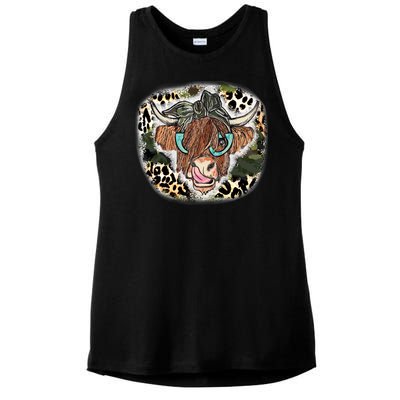 Highland Cow Leopard Bandana Glasses Western Country Gift Ladies PosiCharge Tri-Blend Wicking Tank