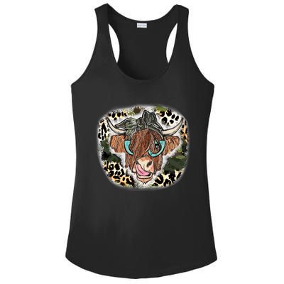 Highland Cow Leopard Bandana Glasses Western Country Gift Ladies PosiCharge Competitor Racerback Tank