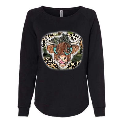 Highland Cow Leopard Bandana Glasses Western Country Gift Womens California Wash Sweatshirt