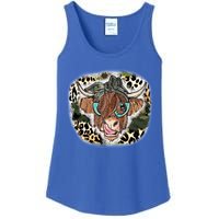 Highland Cow Leopard Bandana Glasses Western Country Gift Ladies Essential Tank