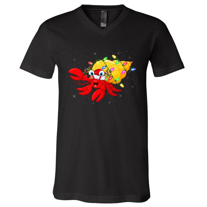 Hermit Crab Lover Xmas Lighting Santa Hermit Crab Christmas V-Neck T-Shirt