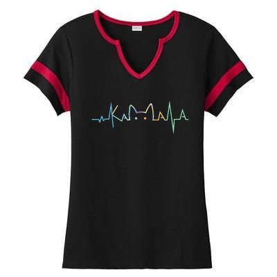 Heartbeat Cat Lover Animal Kamala Cute Cat Funny Gift Ladies Halftime Notch Neck Tee