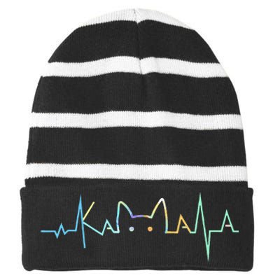 Heartbeat Cat Lover Animal Kamala Cute Cat Funny Gift Striped Beanie with Solid Band