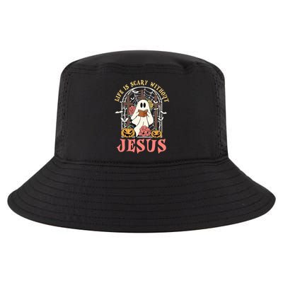 Halloween Christian Life Is Scary Without Jesus Lover Groovy Cute Gift Cool Comfort Performance Bucket Hat