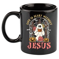 Halloween Christian Life Is Scary Without Jesus Lover Groovy Cute Gift 11oz C Handle Ceramic Mug