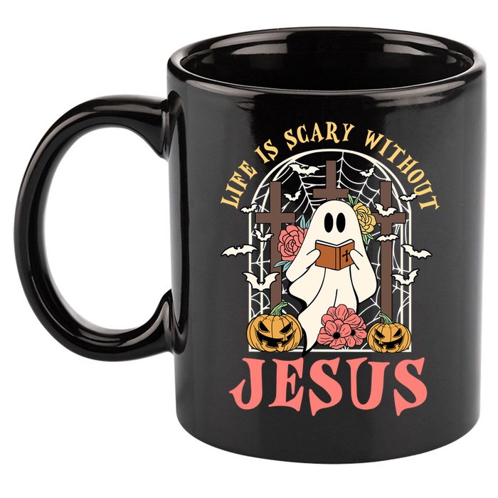 Halloween Christian Life Is Scary Without Jesus Lover Groovy Cute Gift 11oz C Handle Ceramic Mug