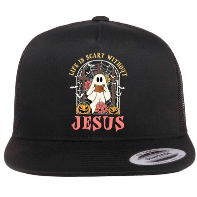 Halloween Christian Life Is Scary Without Jesus Lover Groovy Cute Gift Flat Bill Trucker Hat