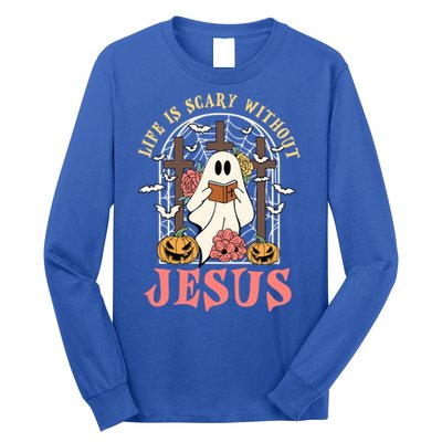 Halloween Christian Life Is Scary Without Jesus Lover Groovy Cute Gift Long Sleeve Shirt