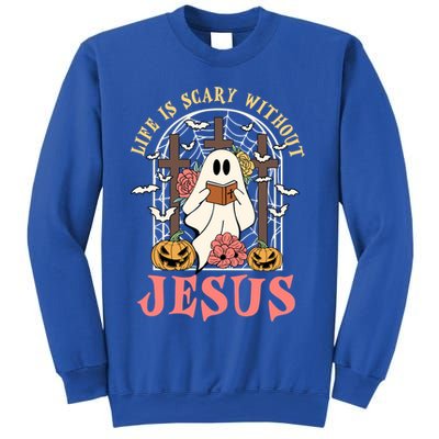 Halloween Christian Life Is Scary Without Jesus Lover Groovy Cute Gift Sweatshirt