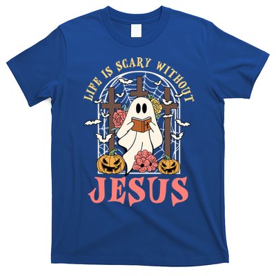 Halloween Christian Life Is Scary Without Jesus Lover Groovy Cute Gift T-Shirt