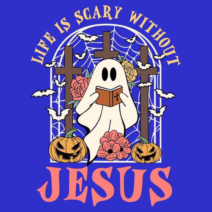 Halloween Christian Life Is Scary Without Jesus Lover Groovy Cute Gift Tall T-Shirt