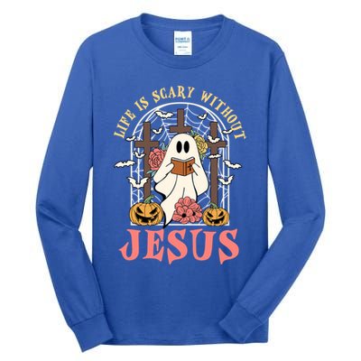 Halloween Christian Life Is Scary Without Jesus Lover Groovy Cute Gift Tall Long Sleeve T-Shirt