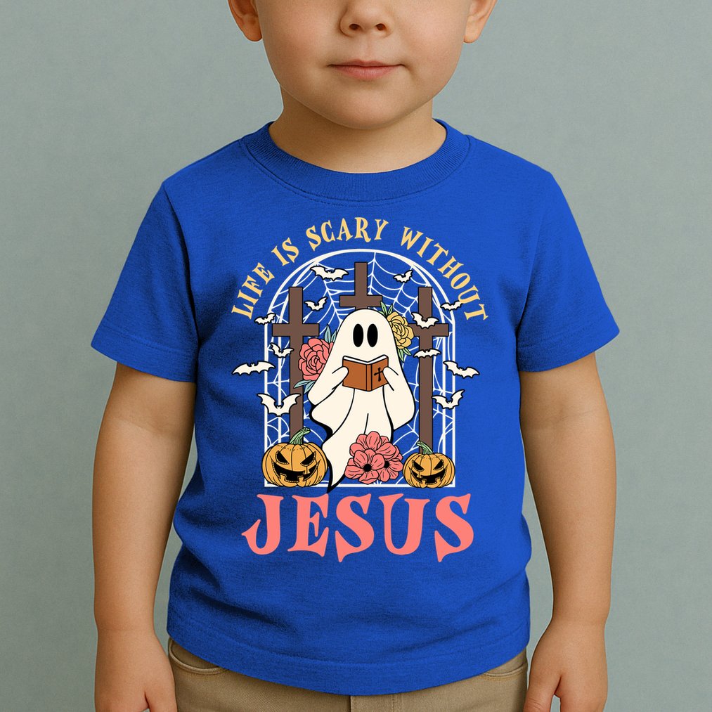 Halloween Christian Life Is Scary Without Jesus Lover Groovy Cute Gift Toddler T-Shirt