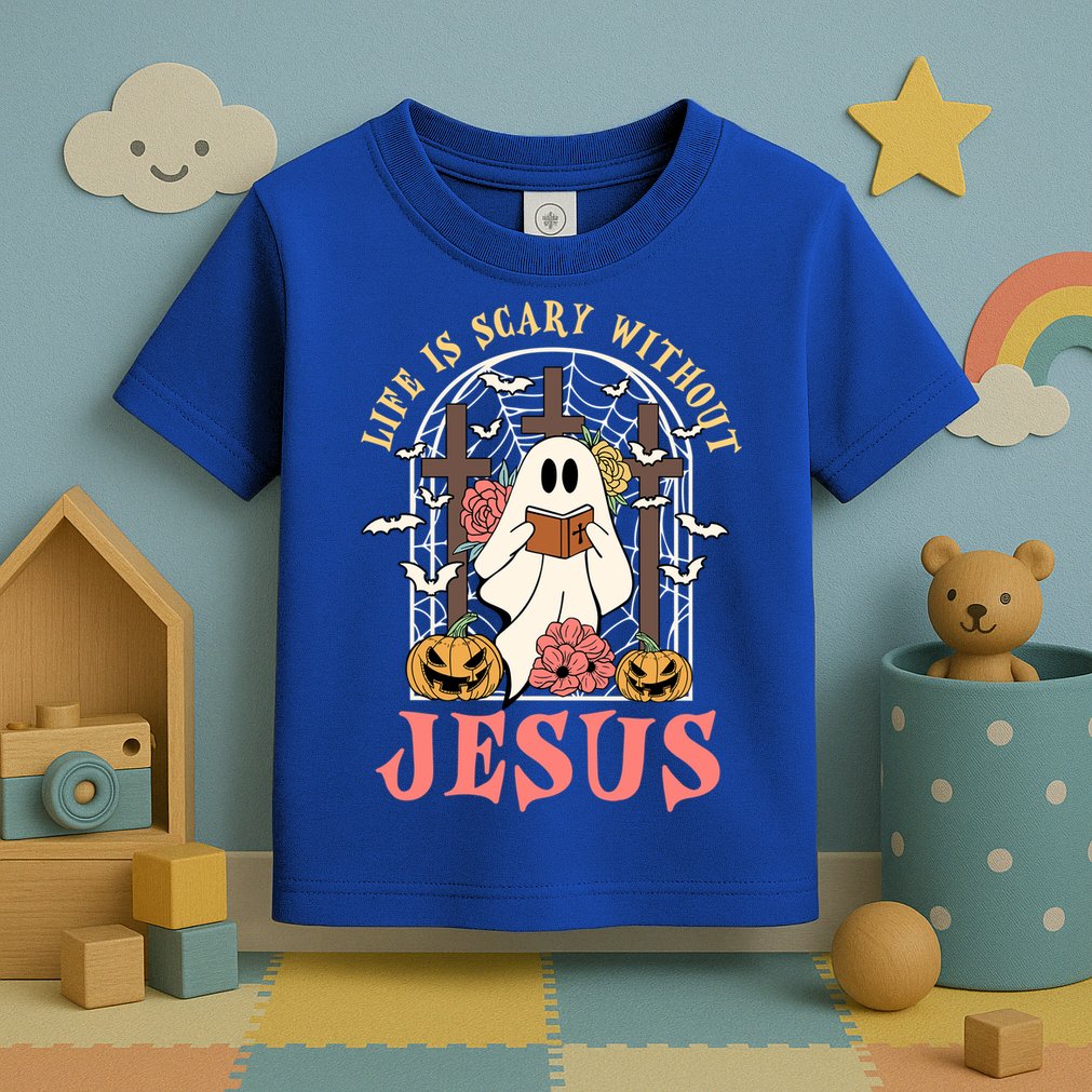 Halloween Christian Life Is Scary Without Jesus Lover Groovy Cute Gift Toddler T-Shirt
