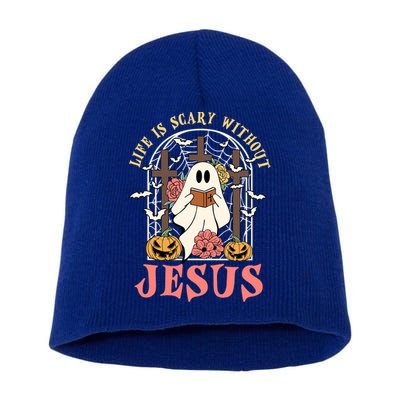 Halloween Christian Life Is Scary Without Jesus Lover Groovy Cute Gift Short Acrylic Beanie