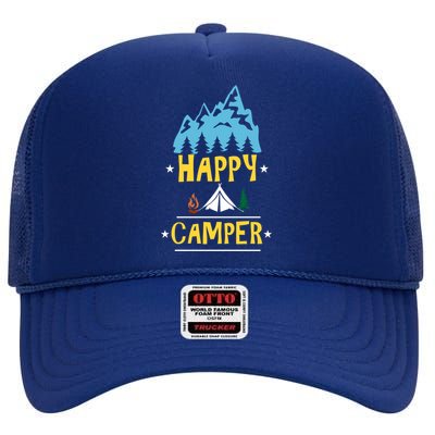 Happy Camper Life Is Better With Camping Gift High Crown Mesh Back Trucker Hat