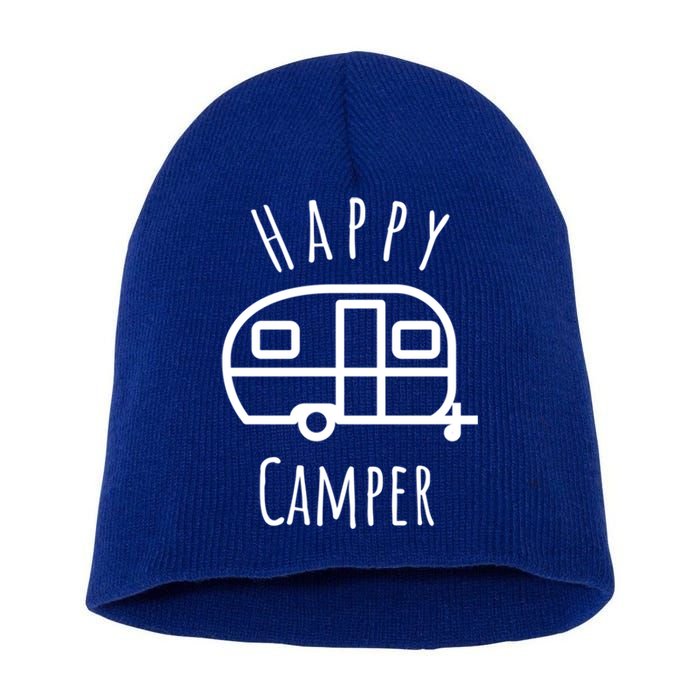 Happy Camper Lake Life Campfire Bonfire Camping Gift Short Acrylic Beanie