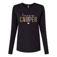 Happy Camper Leopard Camping Lover Womens Cotton Relaxed Long Sleeve T-Shirt