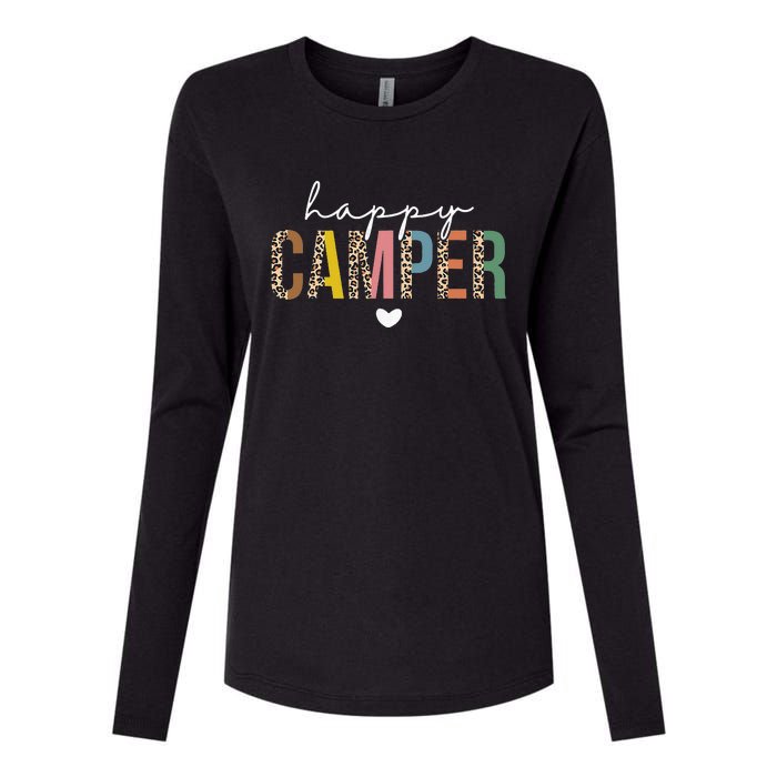 Happy Camper Leopard Camping Lover Womens Cotton Relaxed Long Sleeve T-Shirt