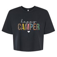 Happy Camper Leopard Camping Lover Bella+Canvas Jersey Crop Tee