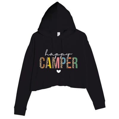 Happy Camper Leopard Camping Lover Crop Fleece Hoodie