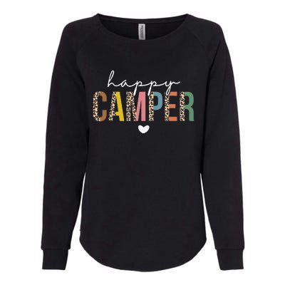 Happy Camper Leopard Camping Lover Womens California Wash Sweatshirt