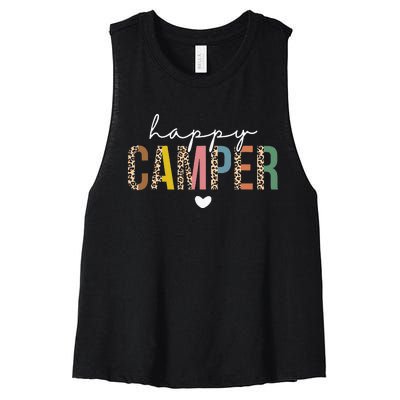 Happy Camper Leopard Camping Lover Women's Racerback Cropped Tank