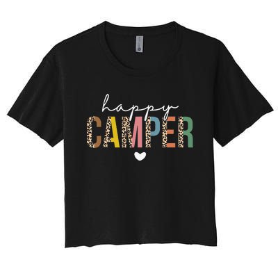 Happy Camper Leopard Camping Lover Women's Crop Top Tee