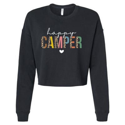 Happy Camper Leopard Camping Lover Cropped Pullover Crew