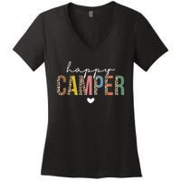 Happy Camper Leopard Camping Lover Women's V-Neck T-Shirt