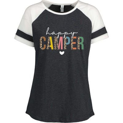 Happy Camper Leopard Camping Lover Enza Ladies Jersey Colorblock Tee