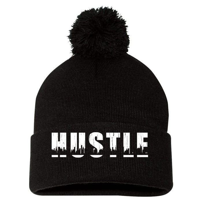 Hustle City Logo Pom Pom 12in Knit Beanie