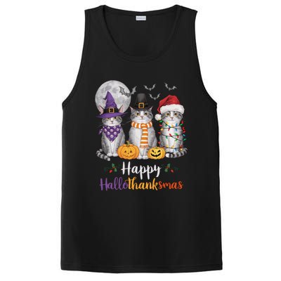 Hallothanksmas Cat Lover Gift Halloween Thanksgiving Christmas PosiCharge Competitor Tank