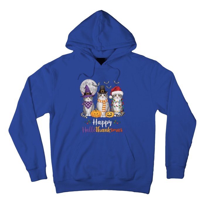 Hallothanksmas Cat Lover Gift Halloween Thanksgiving Christmas Hoodie